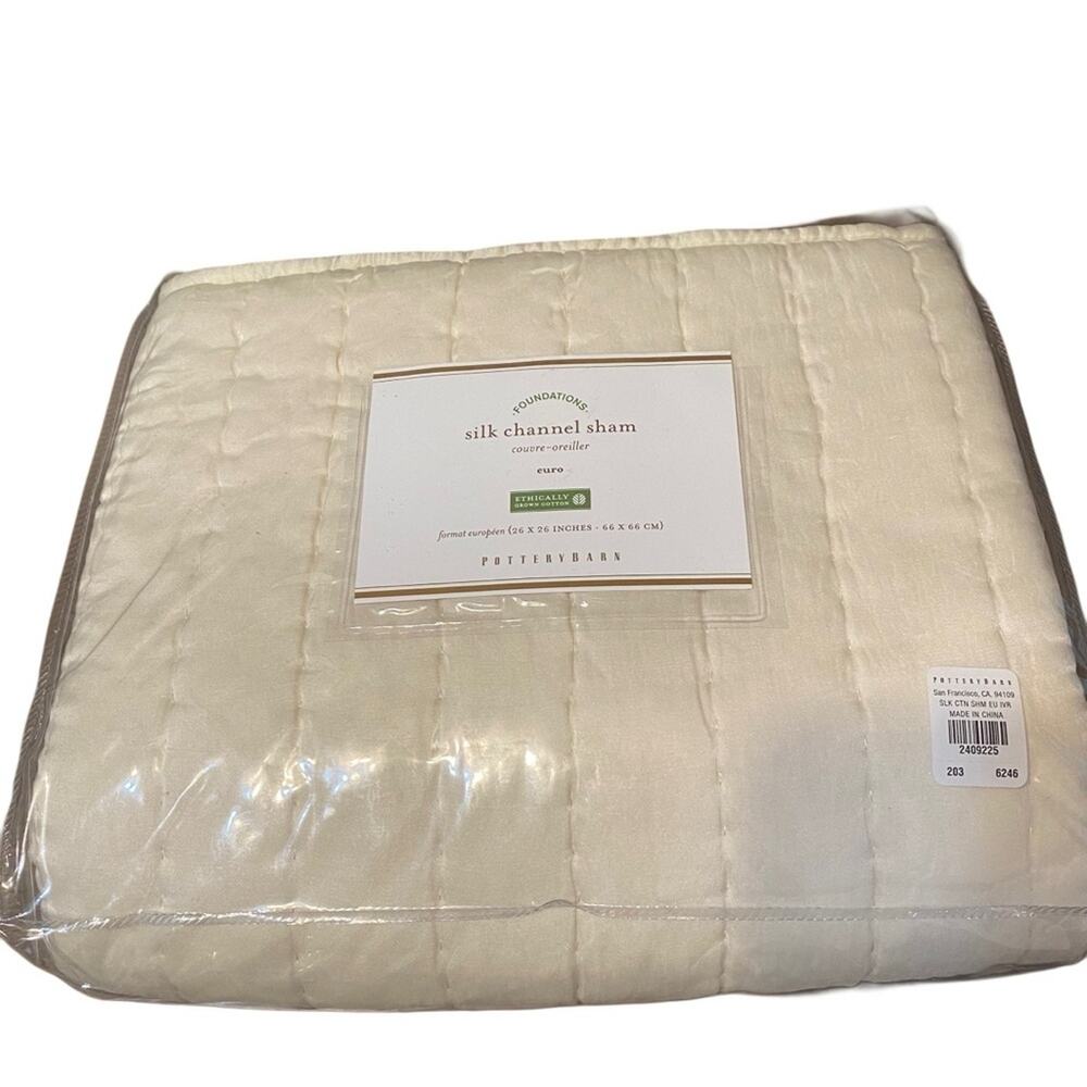 Pottery Barn Silk Channel Euro Ivory Pillow Sham NWTs